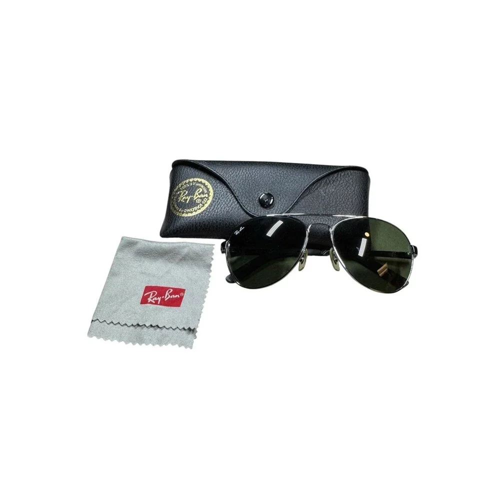 Ray-Ban RB3213 Aviators Sunglasses Green Lenses Gunmetal Silver‎ Frame w/ Case
